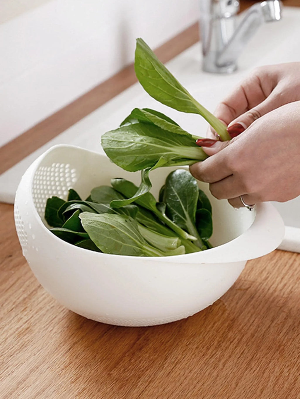 1/3Pcs- Colander Rice Bowl Drain Basket Fruit Bowl Washing Drain Basket with Handle Washing Basket Home Kitchen Organizer