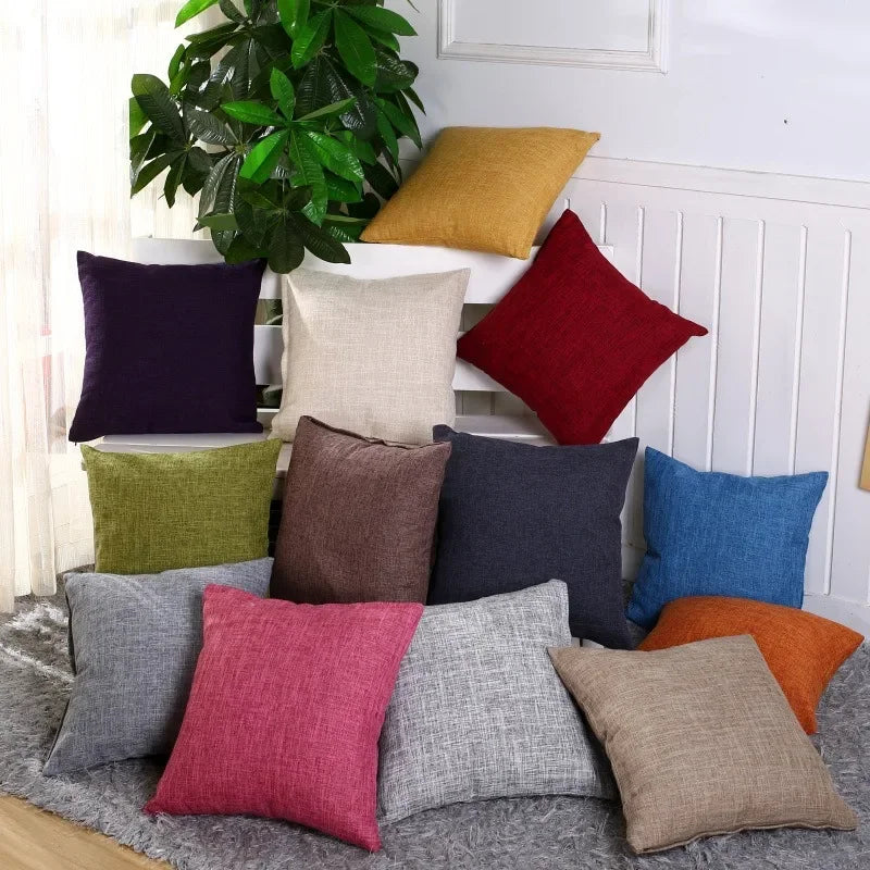 Set of 2 Linen Throw Pillow Covers 18 Inch Burlap Square Farmhouse Throw Pillow Cases for Chair Sofa Bed Car Couch Sofa Decor