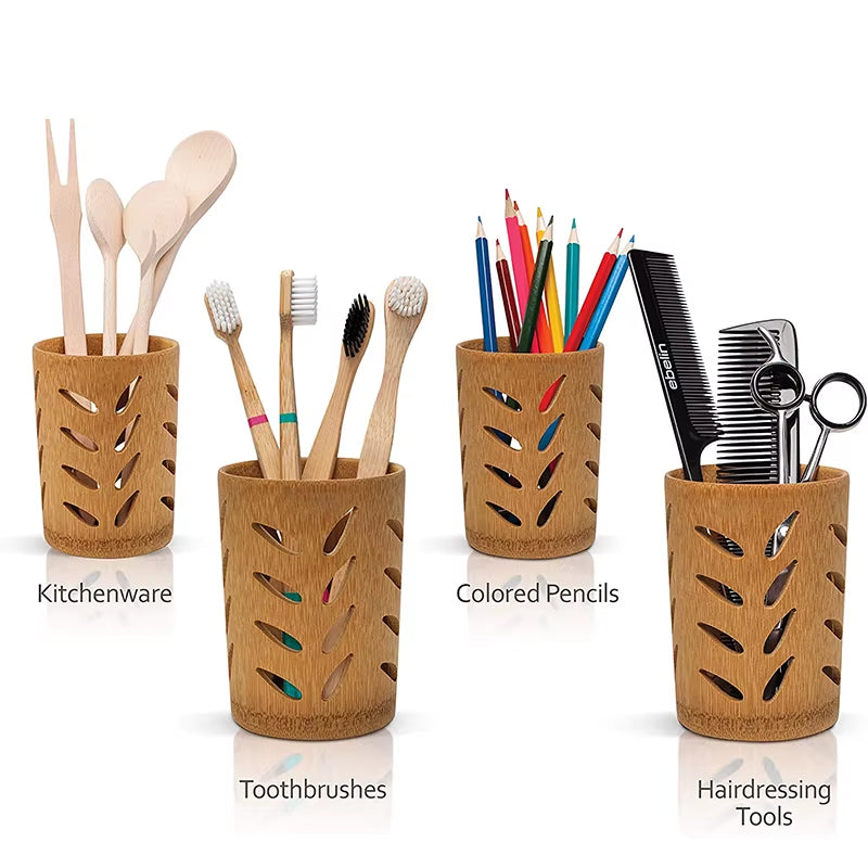 Bamboo Toothbrush Holder for Bathroom Toothbrush Cup with Drainage Quick Drying Bathroom Cup Toothpaste Holder Degradable Cup
