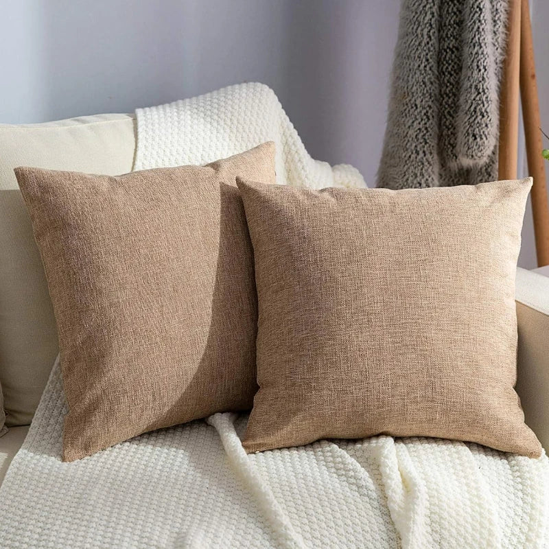 Set of 2 Linen Throw Pillow Covers 18 Inch Burlap Square Farmhouse Throw Pillow Cases for Chair Sofa Bed Car Couch Sofa Decor