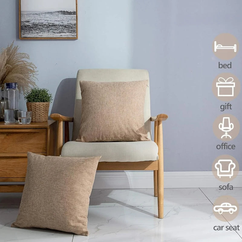 Set of 2 Linen Throw Pillow Covers 18 Inch Burlap Square Farmhouse Throw Pillow Cases for Chair Sofa Bed Car Couch Sofa Decor